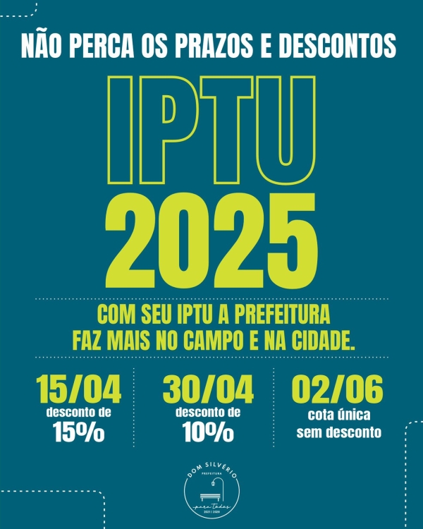 PAGUE SEU IPTU ATÉ DIA 2 DE JUNHO