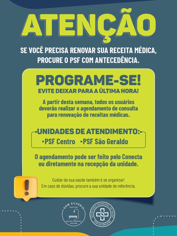 ATEN&Ccedil;&Atilde;O: RENOVE SUA RECEITA M&Eacute;DICA NO PSF COM ANTECED&Ecirc;NCIA