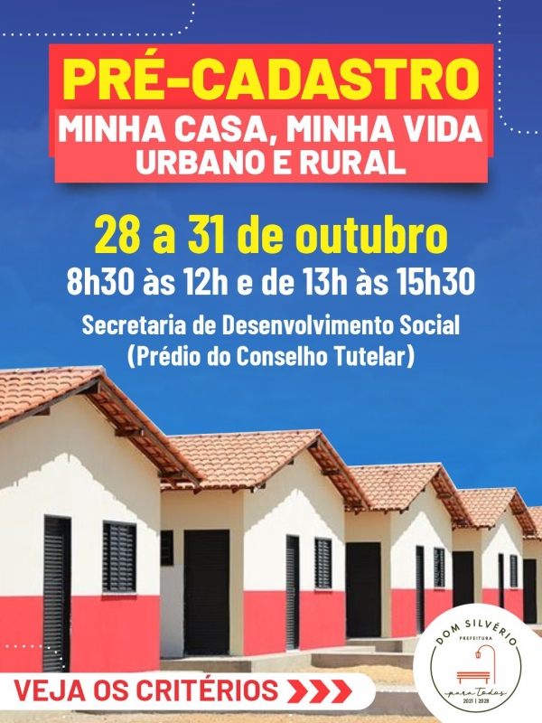 PREFEITURA REALIZAR&Aacute; PR&Eacute;-CADASTRO PARA O PROGRAMA MINHA CASA, MINHA VIDA &ndash; URBANO E RURAL