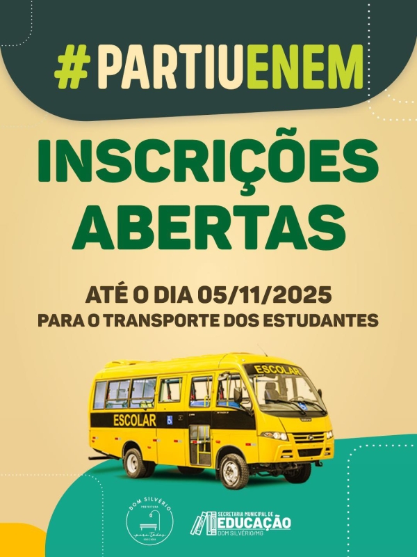 PREFEITURA ABRE INSCRI&Ccedil;&Otilde;ES PARA TRANSPORTE GRATUITO DE ESTUDANTES QUE FAR&Atilde;O O ENEM 2025